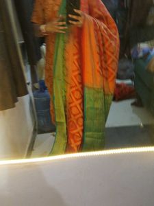 Beautiful Orange &amp; Green Silk Saree