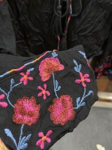 Boho Embroidered Black Top