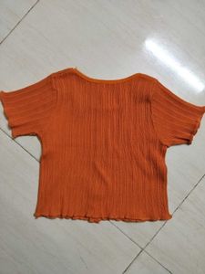 Ribbed Orange Button-Up Top