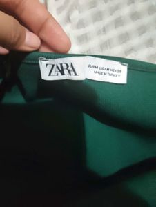 ZARA Green Square Neck Long Sleeve Top