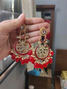 Stunning Red &amp; Gold Dangle Earrings