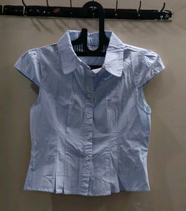 Elegant Light Blue Button-Up Top(SAVANA)