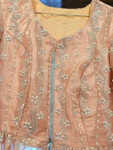 Rich Ethnic Peach Net Top-Palazzo Set