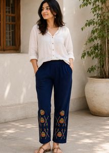Embroidered Navy Blue Ethnic Pant