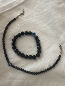 Black Evil Eye Necklace &amp; Bracelet Set