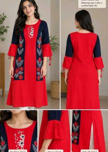 Red Dress with Floral Embroidery