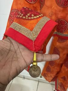 Vibrant Orange &amp; Red Circular Print Dupatta