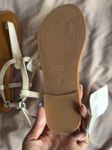 Cream T-Strap Flat Sandals