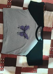 Grey Butterfly Print Raglan baby tee