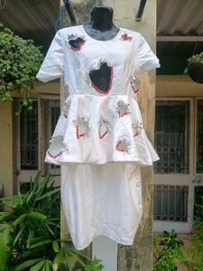 Unique White Cut out hearts Embellished Dress