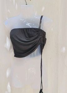 I. Black Ruched One-Shoulder Top