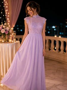 💜✨ Enchanting Lilac High-Neck Maxi Dress