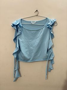 Sky Blue Ruffle Sleeve Top