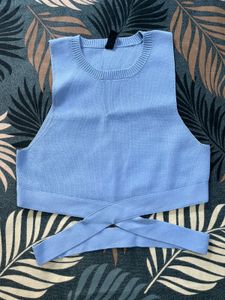 Blue Cropped Knit Tank Top