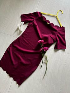 Maroon Scallop Dress