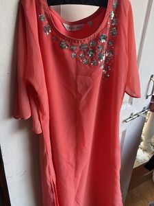 Coral Kurta with Sequins
