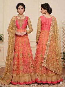 Royal Pink & Gold Anarkali Gown with Dupat
