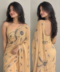 Elegant Peach Embroidered Saree