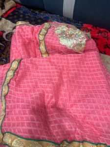 Elegant Pink Embroidered Saree Very light weight