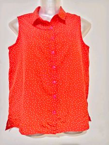 Stylish Sleeveless Red Polka Dot Top Size S-M