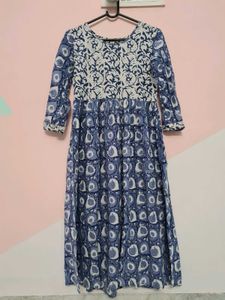 Blue Block Print Anarkali Kurta