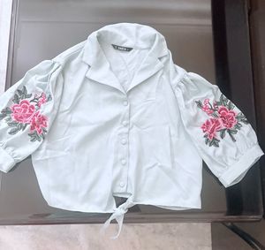 Embroidered Pastel Crop Top with Pants