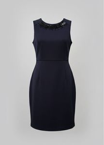 Elegant Navy Beaded Neckline Dress