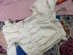 White Ruched Long Sleeve Top