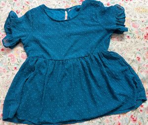 Elegant Teal Textured Kurta with Puff Sleeves