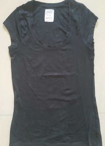 🖤 ZARA Black Cap Sleeve Scoop Neck T-Shirt