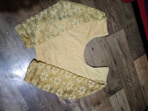 Yellow Crop Top with Gold Lace Sleeves