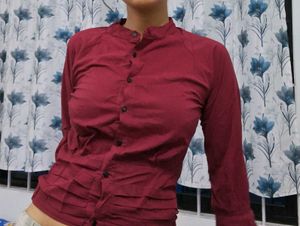 Stretchable Maroon Shirt Cum Top For Woman.