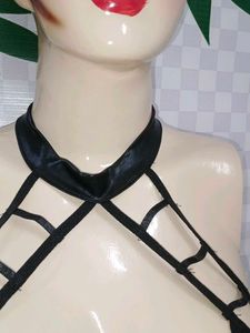 (100)Strappy Faux Leather Bra Top