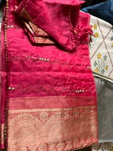 Vibrant Pink Silk Saree with Gold Weave