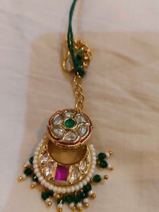 Traditional Maang Tikka with Green Beads