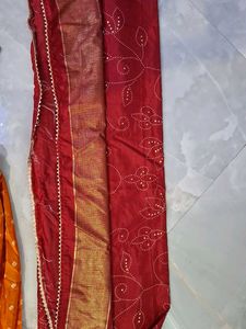 Vibrant Orange &amp; Red Bandhani Lehenga Choli Set