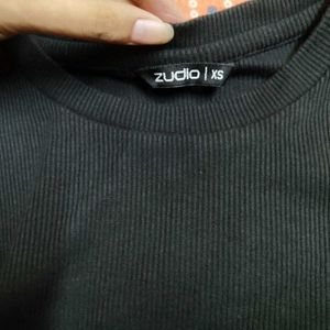 Ribbed Black Top with Cute Cuffs