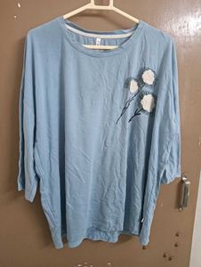 Light Blue Embroidered Flower Top