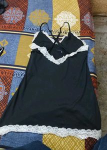 Black Lace Trim Cami Slip Dress