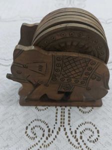 Wooden Coaster Set with Elephant Holder