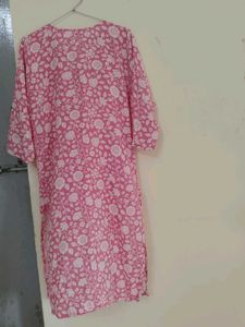 Pink Floral Kurta with Mirror Work