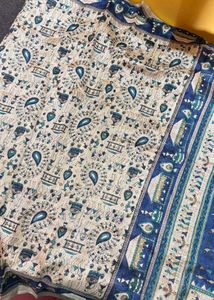 Beautiful Blue &amp; Beige Cotton Silk Saree