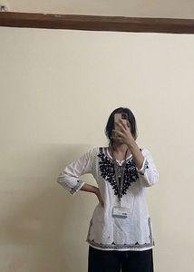 White Kurta with Black Embroidery