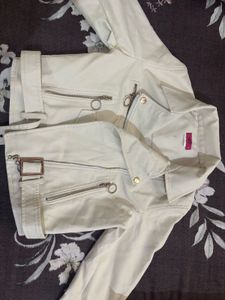 Cream Faux Leather Biker Jacket