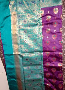 Beautiful Purple Saree with Teal Border