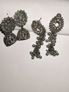 Oxidised Silver Traditional Jhumka &amp; Chandbali Ear