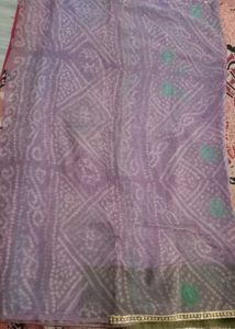 Beautiful pure chiffon Bandhani Saree with lace