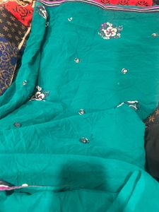 Elegant Emerald Green Embroidered Saree