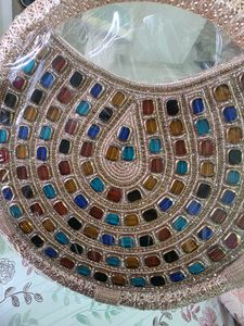 Rose Gold Multicolour Embellished Round Bag