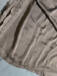 Elegant Grey Silk Saree with Embellished Border